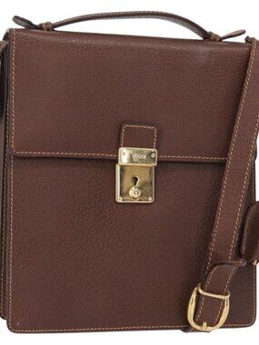 Authentic GUCCI Shoulder Bag Leather Gold Brown